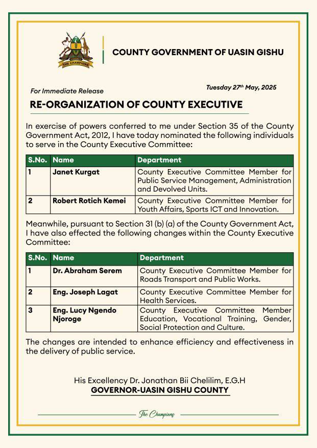 Uasin Gishu County Executive Committee